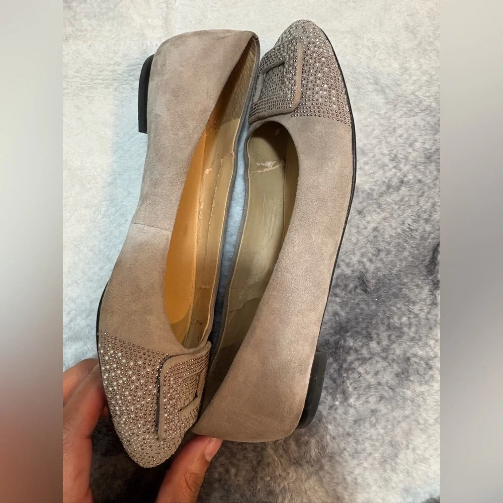 Antonio‎ Melani Women's Gray Taupe Suede Rhinestone Comfy Ballet Flats Shoes 6